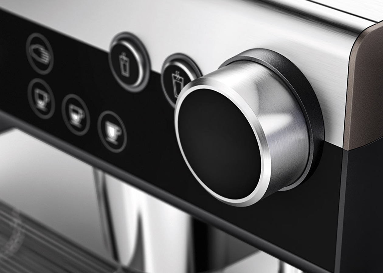 Contemporary design language and attention to detail. The focus is on the intuitive operating system of the new WMF espresso, it combines modern, semi-automatic operation with well-known portafilter elements, such as the large control wheel for the milk foam nozzle, transported in digitally connected hardware control. red dot award 2015 - best of the best - design award - designship GmbH - product design - industrial design - interface design - iF world design index - Top 25 Industry - Top 100 design studios worldwide - we love design