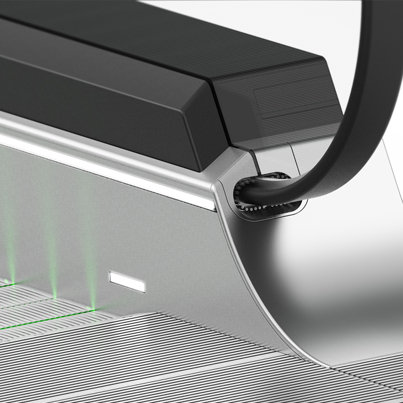 Flowing transitions on the double drive from entrance and exit guide the user safely, along green and red light strips over the treadmill of the company Schindler Aufzüge AG. The design was developed by the design studio designship GmbH from Ulm. Schindler Aufzüge AG - moving walk - passenger transport - designship GmbH - product design - industrial design - machine design - interface design - iF world design index - Top 25 Industry - Top 100 design studios worldwide - we love design