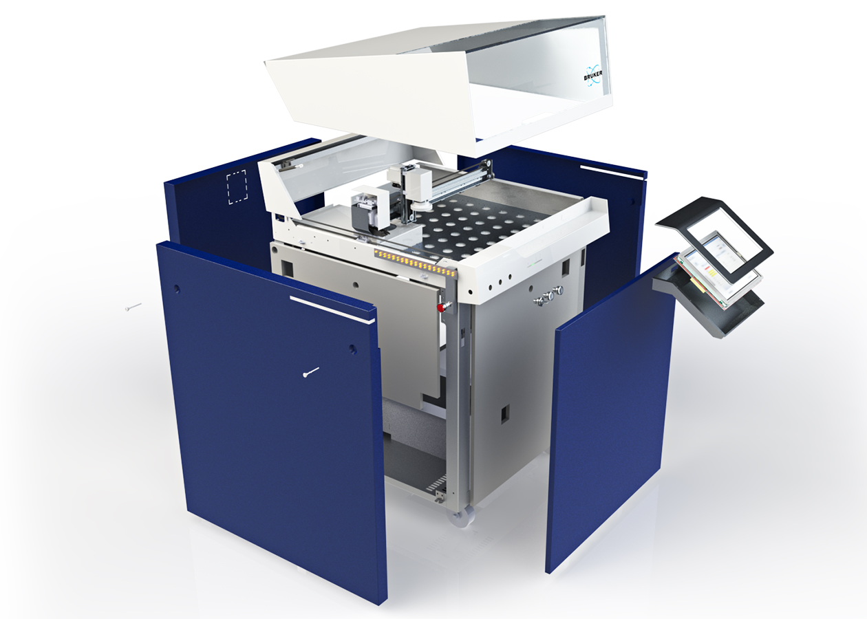 Neue Bruker Gerätelinie - Röntgen-Analysegerät S8 Tiger Eine Gerätelinie die Präzision und Reinheit kommuniziert. Das charakteristische Design des Röntgen-Analysegerät basiert auf der Kombination zweier geometrischer Grundkörper in den Farben Weiß und Blau und bildet mit dem IF Design Award ausgezeichneten Produkt S2 Puma ein durchgängiges Corporate Design. Bruker - Analysegerät - iF Product Design Award - designship GmbH - Produktdesign - Industriedesign - Maschinendesign - Interfacedesign - iF world design index - Top 25 Industry - Top 100 design studios worldwide - we love design