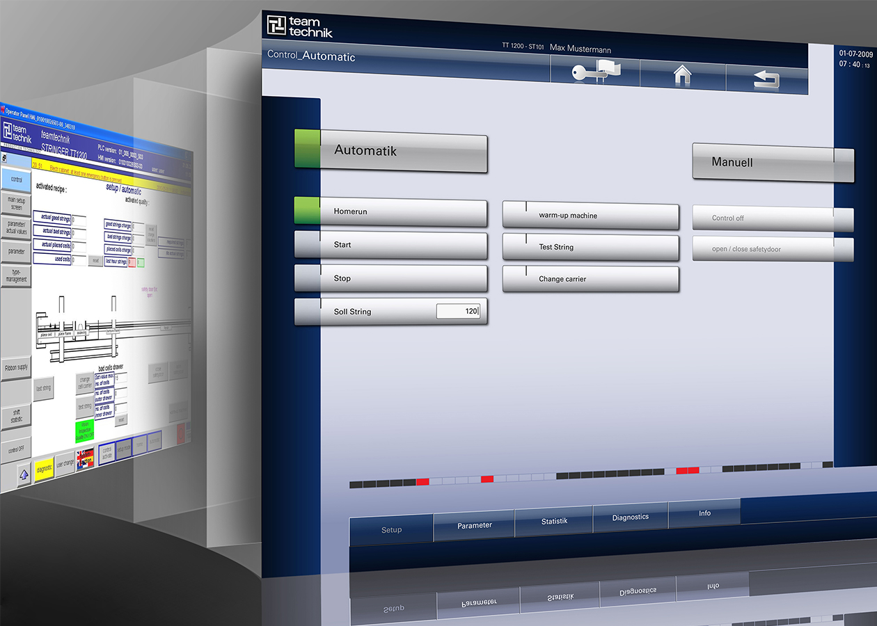 A cross-divisional, characteristic appearance and consistent revision of the level structure lead to the success of an intuitive operator guidance. designship GmbH has fundamentally redesigned the graphical user interface for machines from the solar and medical sectors of the teamtechnik company. teamtechnik - GUI - graphical user interface - designship GmbH - product design - industrial design - machine design - interface design - iF world design index - Top 25 Industry - Top 100 design studios worldwide - we love design