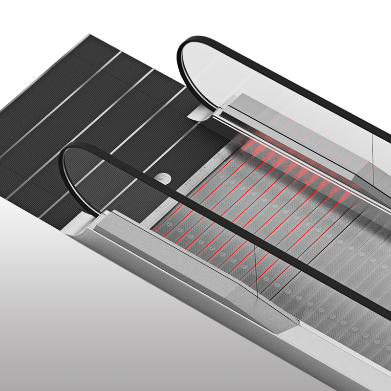 Visual communication through light, consistently shows the passenger with green and red light strips the active direction of travel of the new moving walk from Schindler Aufzügege AG. Schindler Aufzüge AG - moving walk - passenger transport - designship GmbH - product design - industrial design - machine design - interface design - iF world design index - Top 25 Industry - Top 100 design studios worldwide - we love design