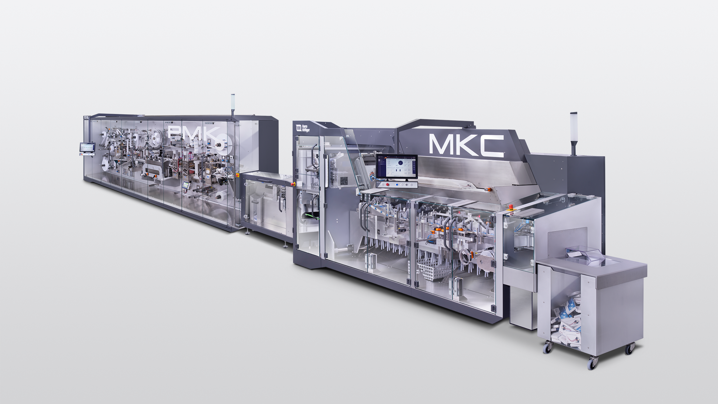The PMK web processing machine is used to manufacture products for classic and modern wound care. These are packed with the MKC cartoner. Both machines represent the company's new corporate machine design. Harro Höfliger - pharmaceutical industry - packaging industry - packaging machine - PMK - MKC - designship GmbH - product design - industrial design - machine design - interface design - iF world design index - Top 25 Industry - Top 100 design studios worldwide - we love design